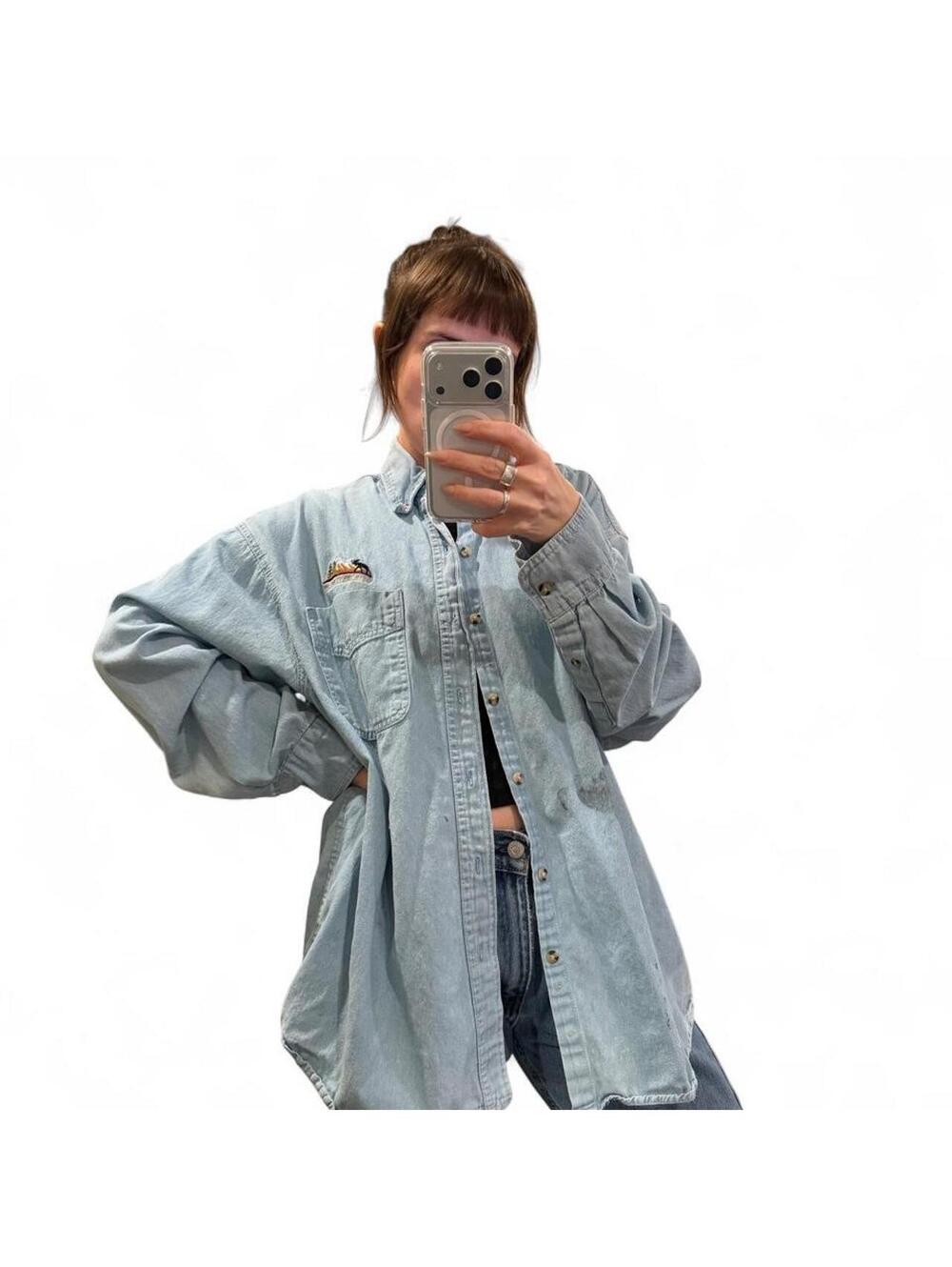 Vintage 90s Alaska Moose Embroidered Denim Shirt XL